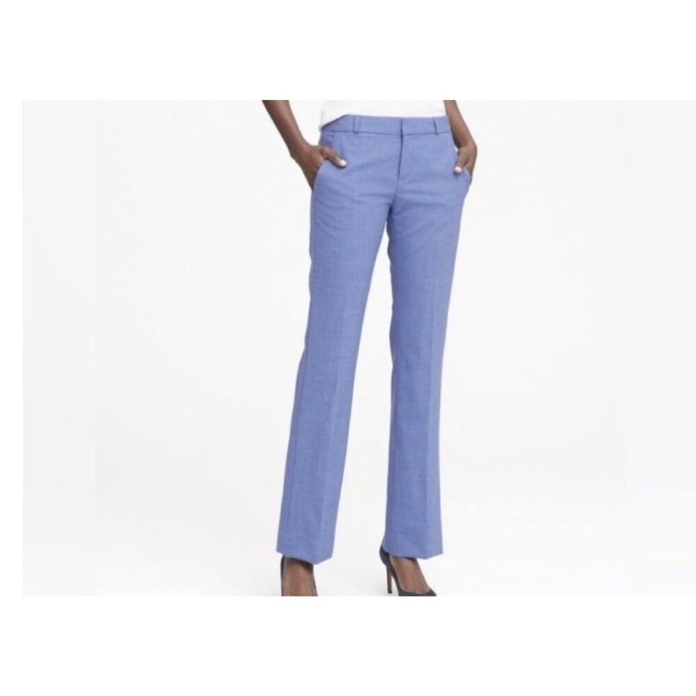 Banana Republic Pants Sz 6 Blue Logan Crop Linen Blend Straight Leg Twill
